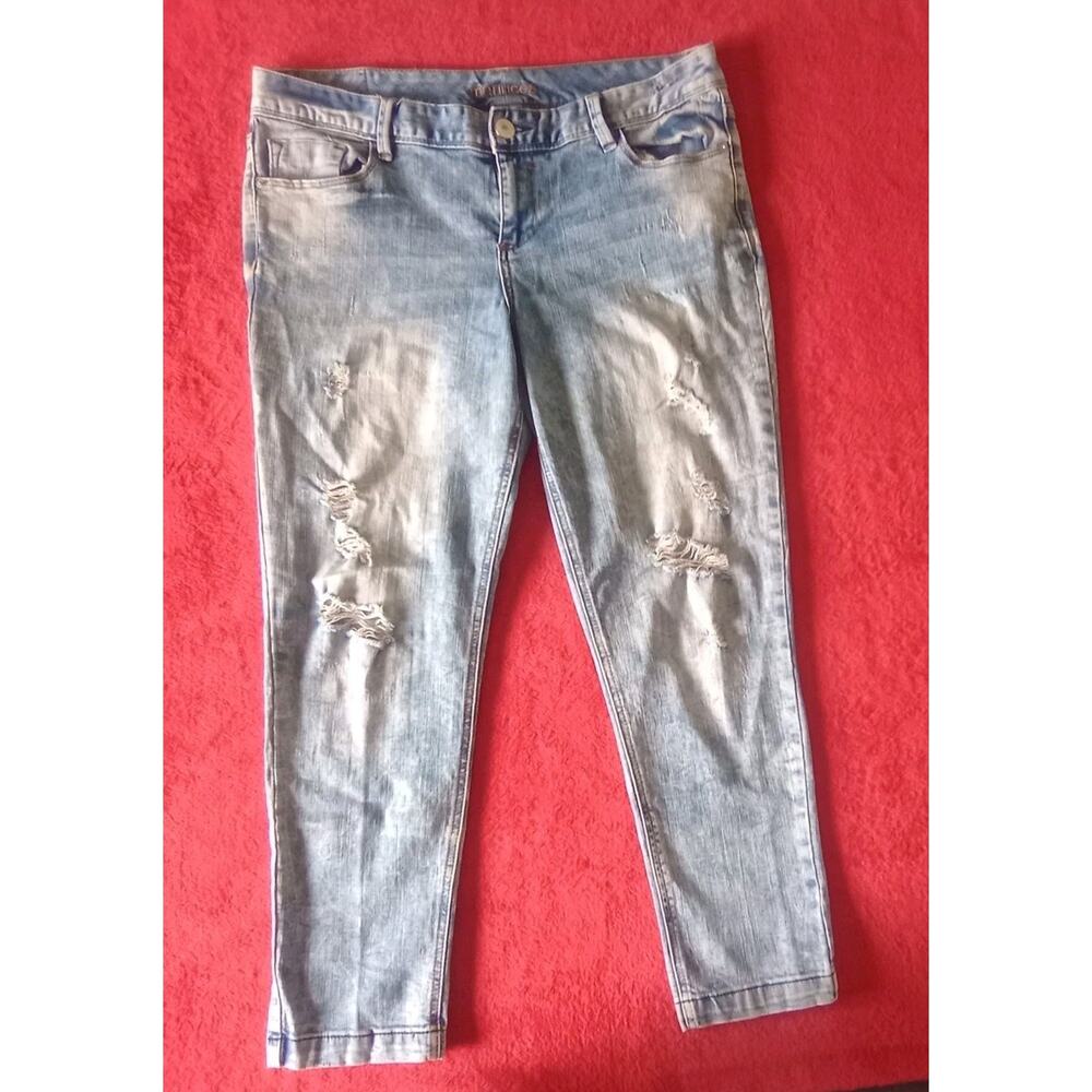 Y2K Distressed Denim Capri Embroidered Women Plus Size 13/14 Grunge Skater